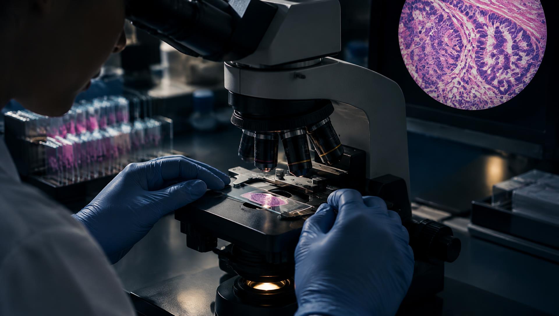 Histopathology training at a microtome in a professional laboratory